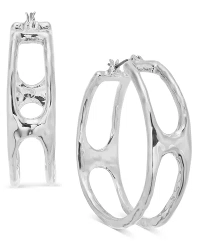 Style & Co Medium Hammered Openwork Hoop Earrings, 1.5", Exclusively At Macy's In Silver