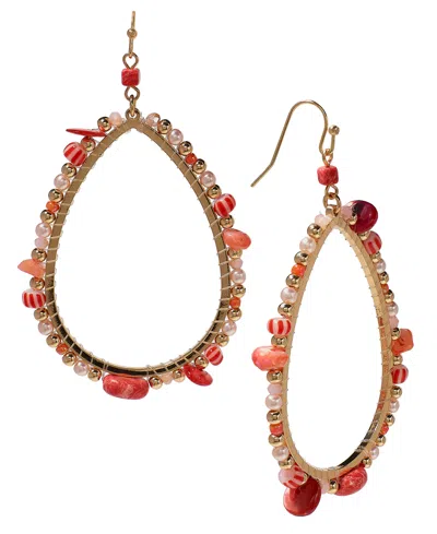Style & Co Mixed Bead Open Drop Statement Earrings, Created For Macy's In Coral