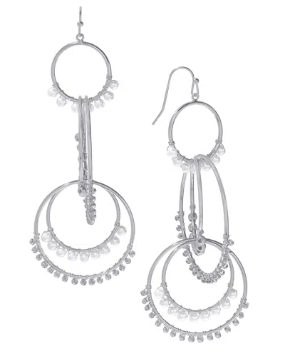 Style & Co Mixed Bead Orbital Drop Statement Earrings, Created For Macy's In Silver