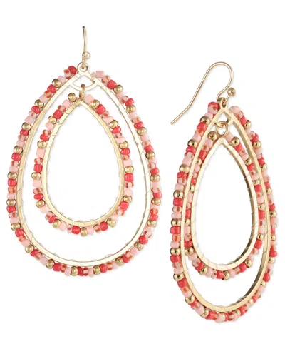 Style & Co Mixed-metal Crystal Double Oval Earrings, Created For Macy's In Coral