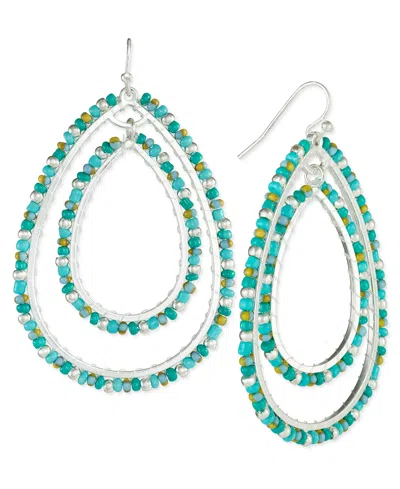 Style & Co Mixed-metal Crystal Double Oval Earrings, Created For Macy's In Turq