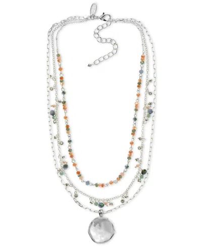 Style & Co Mixed-metal Layered Beaded Pendant Necklace, 17" + 3" Extender, Created For Macy's In Silver,multi