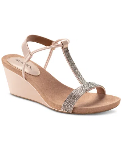 Style & Co Mulan Embellished Wedge Sandals, Created Macy's In Blush,silver