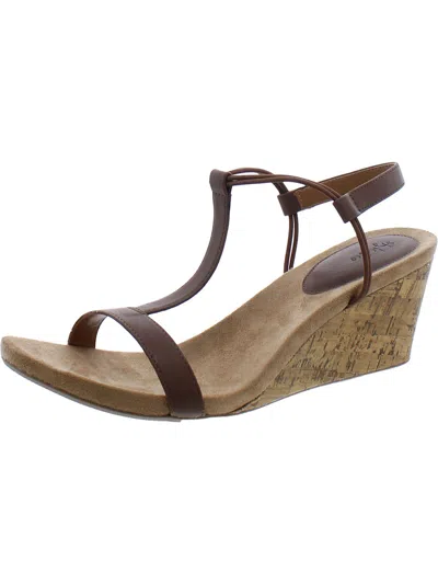 Style & Co Mulan Womens T-strap Wedge Sandals In Brown