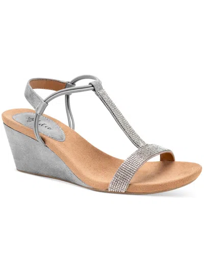 Style & Co Mulan2 Womens Rhinestone T-strap Wedges In Grey
