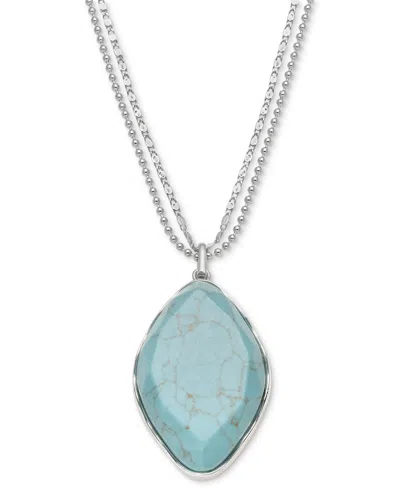 Style & Co Oval Stone Double Chain Pendant Necklace, 38" + 3" Extender, Created For Macy's In Blue