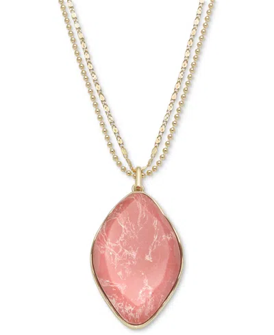 Style & Co Oval Stone Double Chain Pendant Necklace, 38" + 3" Extender, Created For Macy's In Coral