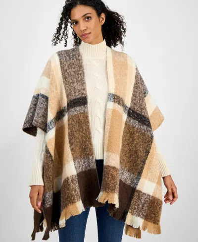 Style & Co Overscale Plaid Fringe Topper, Macy's Exclusive In Black