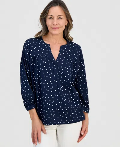 Style & Co Petite 3/4-puff-sleeve Knit Top, Macy's Exclusive In Blue