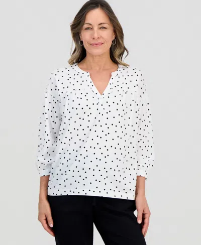Style & Co Petite 3/4-puff-sleeve Knit Top, Macy's Exclusive In White