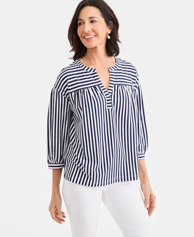 Style & Co Petite 3/4-puff-sleeve Knit Top, Macy's Exclusive In Blue