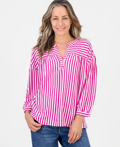 Style & Co Petite 3/4-puff-sleeve Knit Top, Macy's Exclusive In Pink
