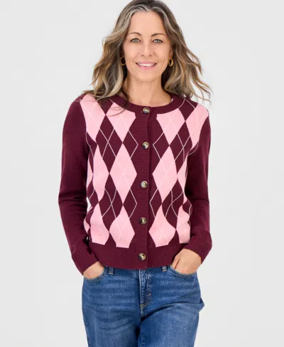 Style & Co Petite Argyle Fitted Crewneck Cardigan, Macy's Exclusive In Multi