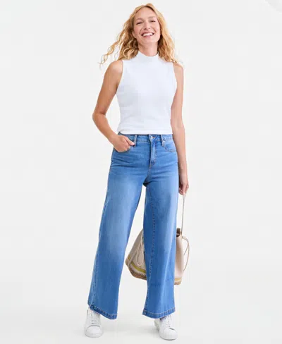 Style & Co Petite Beech Wash High-waisted Wide-leg Jeans, Macy's Exclusive In White