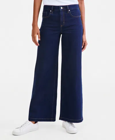 Style & Co Petite Beech Wash High-waisted Wide-leg Jeans, Macy's Exclusive In Rinse Wash