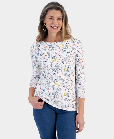 Style & Co Petite Boat-neck 3/4-sleeve Top, Created For Macy's In Shannon Bright White