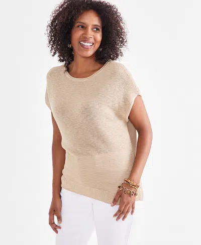 Style & Co Petite Boat Neck Dolman-sleeve Sweater, Created For Macy's In Travertine Tile