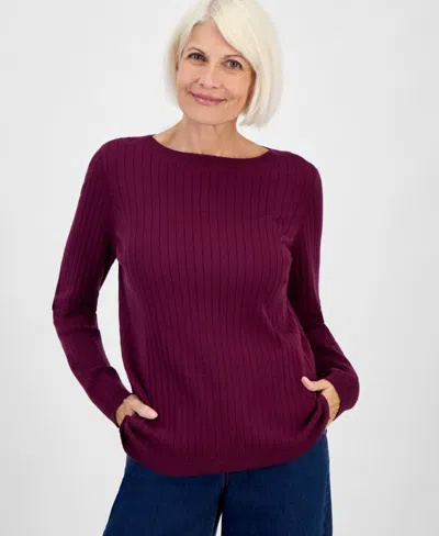Style & Co Petite Boat-neck Sweater, Macy's Exclusive In Burgundy