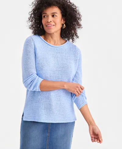Style & Co Petite Boat Neck Tape Yarn Sweater, Macy's Exclusive In Blue