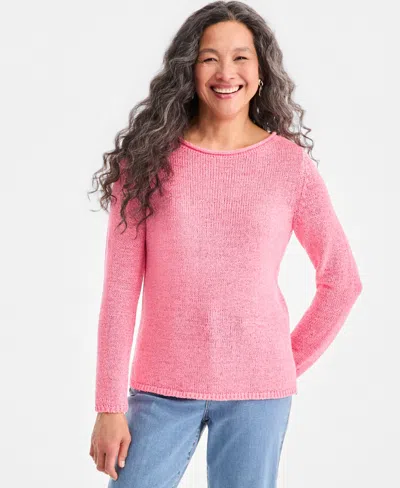 Style & Co Petite Boat Neck Tape Yarn Sweater, Macy's Exclusive In Pink