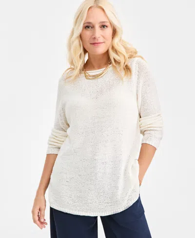 Style & Co Petite Boat Neck Tape Yarn Sweater, Macy's Exclusive In Gray