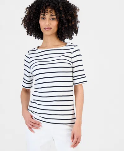 Style & Co Petite Boat-neck Elbow-sleeve Top, Macy's Exclusive In Multi