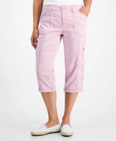 Style & Co Petite Mid Rise Bungee-hem Capri Pants, Created For Macy's In Lilac Flor