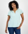 Style & Co Petite Button-front Flutter-sleeve Top, Exclusively At Macy's In Blue