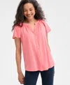 Style & Co Petite Button-front Flutter-sleeve Top, Exclusively At Macy's In Pink