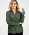 STYLE & CO PETITE BUTTON-FRONT LONG-SLEEVE KNIT SHIRT, CREATED FOR MACY'S