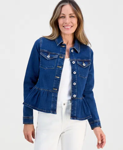 STYLE & CO PETITE BUTTON-FRONT PEPLUM DENIM JACKET, MACY'S EXCLUSIVE