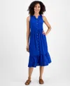 Style & Co Petite Button-front Sleeveless Midi Dress, Macy's Exclusive In Blue