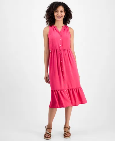 Style & Co Petite Button-front Sleeveless Midi Dress, Macy's Exclusive In Pink