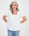 Style & Co Petite Camp Stripe Square-neck Cotton Top, Exclusively At Macy's