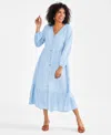 STYLE & CO PETITE CHAMBRAY V-NECK TIERED SHIRTDRESS, CREATED FOR MACY'S