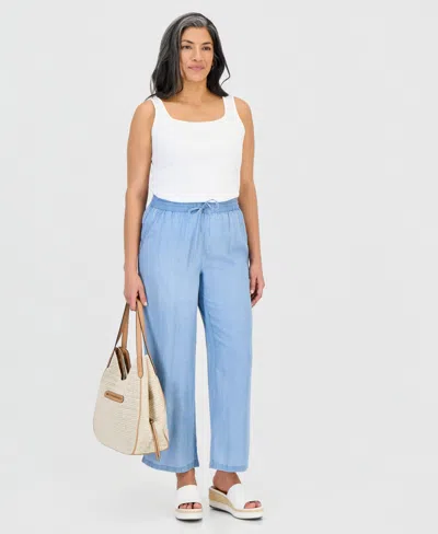Style & Co Petite Chambray Wide-leg Pull-on Pants, Macy's Exclusive In Blue