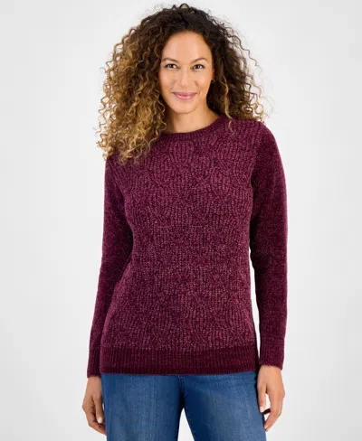 Style & Co Petite Chenille Cable Knit Sweater, Macy's Exclusive In Burgundy