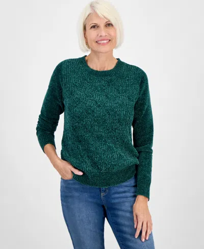 Style & Co Petite Chenille Cable Knit Sweater, Macy's Exclusive In Green