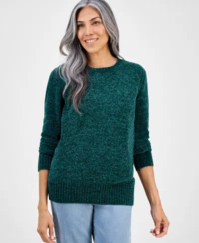 Style & Co Petite Chenille Crewneck Sweater, Created For Macy's In Green