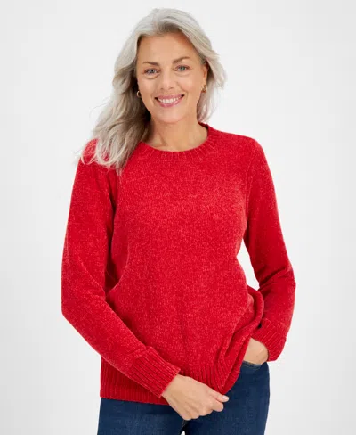 Style & Co Women's Crewneck Chenille Long-sleeve Sweater, Created For Macy's In Tango Red