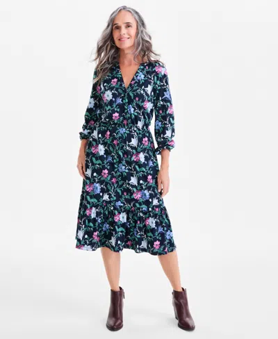 Style & Co Petite Chintz Floral Flared Knit Midi Dress, Macy's Exclusive In Multi