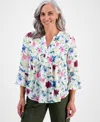 Style & Co Petite Chintz Floral Pintuck Top, Macy's Exclusive In Multi