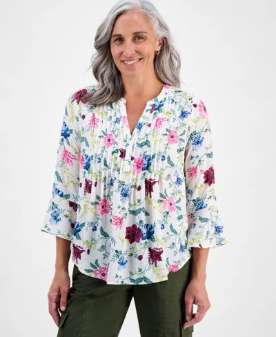 Style & Co Petite Chintz Floral Pintuck Top, Macy's Exclusive