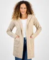 Style & Co Petite Chunky Cable-knit Hooded Cardigan, Macy's Exclusive In Neutral