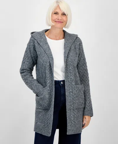 Style & Co Petite Chunky Cable-knit Hooded Cardigan, Macy's Exclusive In Gray
