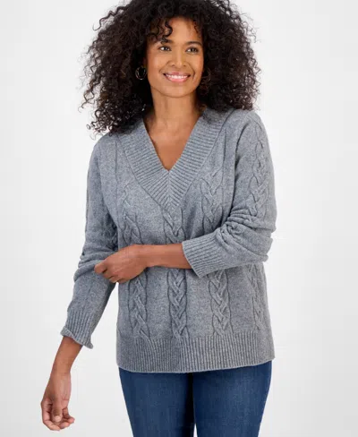 Style & Co Petite Chunky Cable-knit Sweater, Macy's Exclusive In Gray
