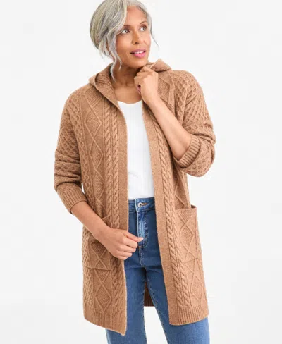 Style & Co Petite Chunky Cable-knit Hooded Cardigan, Macy's Exclusive In Yellow