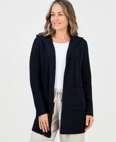 Style & Co Petite Chunky Cable-knit Hooded Cardigan, Macy's Exclusive In Purple