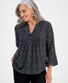 Style & Co Petite Circle-print Split-neck Top, Exclusively At Macy's In Black