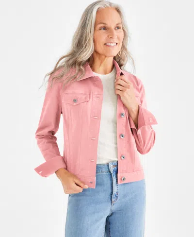 Style & Co Petite Classic Denim Jacket, Created For Macy's In Pink